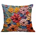 Funda de cojín cuadrada estilo pintura al óleo con flores coloridas y textura rica - Estilo Floral Óleo de Color Pesado (CDR330-2) / Una Cara sin Relleno