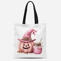 Sac fourre-tout en toile blanche avec imprimé mignon de citrouille et chapeau d'Halloween - Motif Fantôme Citrouille Rose Potion (FBDT03-30)