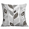 Modern decorative cushion cover with black and grey abstract leaf pattern on white - 18x18 Inch / Abstract Leaf Style (CDR326-4)