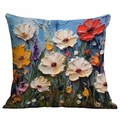 Funda de cojín cuadrada con flores estilo pintura al óleo sobre un fondo azul vivo - Estilo Flores Con Fondo Azur (CDR330-3) / Una Cara sin Relleno