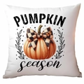 White square pumpkin season pillow cover with checkered bow for fall home decor - Checkered Bow Pumpkin Style (TDLD87-19)