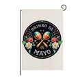 Bandiera da giardino Cinco de Mayo con maracas e fiori su lino rustico di iuta - Testo Maracas Circolare (HYQ83-35)