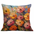 Quadratischer Kissenbezug mit lebhaftem Blumenmuster im Impasto-Ölgemälde-Stil in Orange - Orangegelber Warmer Blumenstil (CDR330-5) / Einseitig ohne Kern