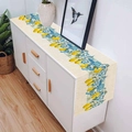 Bohemian table runner with yellow lemons and blue floral patterns on linen fabric - 33*183cm Table Runner / Fresh Lemon Pattern (ZQ106-43)