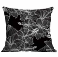 Federa per cuscino minimalista con ibisco e motivo floreale artistico in bianco e nero - 45*45cm / Stile Line Art Ibisco a Contrasto (CDR326-17)