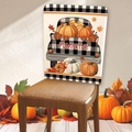Linen autumn chair cover with pumpkin truck and maple leaves for Thanksgiving dining decor - Pumpkin Truck Style (YTS01-1) / 49*58cm