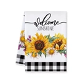 Sunflower and daisy printed kitchen tea towel with black and white checkered border design - 40cmX60cm / Daisy Sunflower Style (MJBT59-1)