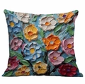 Ölgemälde-Kissenbezug mit 3D-Blumenmuster und Textur-Effekt in Hellblau-Optik - Lebhafter Mehrfarbiger Öl-Stil (CDR330-8) / Einseitig ohne Kern