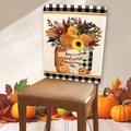 Linen chair back cover with autumn pumpkin and sunflower design for dining room decor - Sunflower Welcome Style (YTS01-4) / 49*58cm