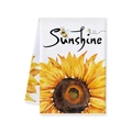 Close-up of white decorative kitchen towel with sunflower pattern and Sunshine text - 40cmX60cm / Artistic Sunshine Style (MJBT59-3)