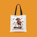 Detail of Halloween canvas tote bag with Spooky Dude skull print and black handles - Skateboarding Skull Spooky Dude Style (FBDT02-28)
