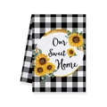 Detail of sunflower and Our Sweet Home print on buffalo check kitchen towel fabric - Our Sweet Home Style (MJBT59-5)