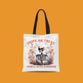 Detail of Halloween skeleton canvas tote bag with Trick or Treat floral print and black handles - Floral Skull Trick Or Treat Style (FBDT02-26)