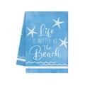Strofinaccio blu con stelle marine e testo Life is Better at the Beach - Motivo Better at Beach (MJBT60-6)