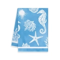 Dettaglio dell'asciugamano da cucina blu con motivi marini di cavallucci e stelle marine - Motivo Blue Marine Life (MJBT60-5)