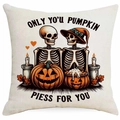 Fodera per cuscino Halloween in lino con scheletro e zucca e scritta Only You Pumpkin - Scheletro Lanterna Zucca Halloween - ONLY YOU (DYM325-12)