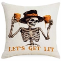 Halloween linnen kussensloop met skelet, bier en de tekst Let's Get Lit erop - 45*45cm Linnen Enkelzijdig Zonder Kern / Skelet Met Bier Stijl (DYM334-1)