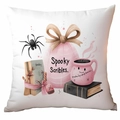 Pink Halloween cushion cover with spooky watercolor cup and spider web pattern decor - 45x45cm Single Side Print / Spooky Scribbles (CDR337-8)