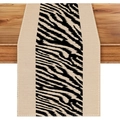 Bohemian floral table runner with zebra pattern on beige faux linen fabric - 33*183cm Table Runner / Zebra Print (ZQ106-5)