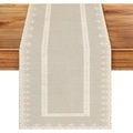 Bohemian floral table runner in beige cotton linen with rustic weave patterns - 33*183cm Table Runner / Minimalist Border Brown (ZQ106-6)