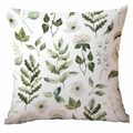 Dettaglio della stampa floreale acquerello verde su fodera per cuscino decorativo bianco - 45*45cm Monofacciale Senza Nucleo / Stile Acquerello Pianta Verde Bianco(CDR341-4)