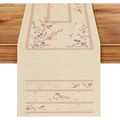 Bohemian floral table runner with pink flower patterns on linen-textured fabric - 33*183cm Table Runner / Pink Flower Purple Vines (ZQ106-8)