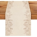 Bohemian table runner with beige floral rose patterns on rustic linen textured fabric - 33*183cm Table Runner / Beige Retro Rose (ZQ106-13)
