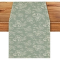 Morandi grey-green table runner with white rose floral patterns on wooden texture - 33*183cm Table Runner / Grey-Green Rose Print (ZQ106-14)
