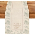 Beige table runner with green botanical rose floral patterns and elegant typography - 33*183cm Table Runner / ROSE Botanical Beige (ZQ106-16)