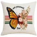 Kissenbezug aus Leinen mit Schmetterling, Rosen und Set Yourself Free Vintage-Design - Schmetterling Und Rose Stil (DYM314-1)