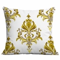 White square cushion cover with elegant golden damask pattern in European classical style - White Gold Damask Pattern (CDR333-1) / 45x45cm Single Side Print