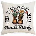 Quadratischer Kissenbezug mit Retro-Blumenstiefeln und Keep Your Soul Clean Motiv - Blumenstiefel Stil (DYM314-2)