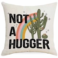 Western Sommer-Kissenhülle mit 'NOT A HUGGER' Text, Kaktus und Regenbogen-Druck - Vintage Kaktus Regenbogen Stil (DYM314-3)