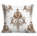 Brown damask geometric pattern on a white square throw pillow cover for home sofa - White Brown Damask Pattern (CDR333-6) / 45x45cm Single Side Print