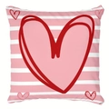 Fodera per cuscino a righe bianche e rosa con decorazione a cuore rosso grande - 45x45cm Lato Singolo (Senza Interno) / Cuore Rosso a Strisce