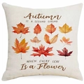 Funda de cojín de lino con hojas de maple naranja y cita para decoración de otoño - 45x45cm / Estilo Cita Hojas de Arce (DYM338-1)