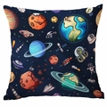 Deep blue square pillow cover with cartoon space rockets and astronaut pattern - 45*45cm Without Core / Dark Blue Space Cartoon (TDLD88-1)