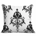 Square cushion cover featuring black damascus baroque pattern on white background - White Black Damask Pattern (CDR333-10) / 45x45cm Single Side Print