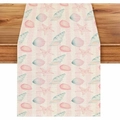 Bohemian ocean themed table runner with pink starfish and seashells on wood table - 33*183cm Table Runner / Pink Striped Marine Life (ZQ106-32)