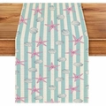 Coastal table runner with sea star and shell patterns on blue striped linen fabric - 33*183cm Table Runner / Blue White Striped Starfish Shell (ZQ106-33)