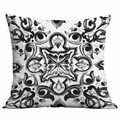 Square cushion cover with black and white symmetrical vintage geometric pattern - Vintage Tile Black White Pattern (CDR333-12) / 45x45cm Single Side Print