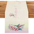 Bohemian floral table runner with hummingbird and Summer print on linen texture - 33*183cm Table Runner / Summer Hummingbird Floral (ZQ106-34)