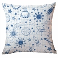 Space themed cushion cover with blue rocket and planet doodle art on grid pattern - 45*45cm Without Core / White Blue Grid Space (TDLD88-5)