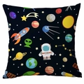 Square black pillowcase with colorful cartoon astronaut and space exploration digital print - 45*45cm Without Core / Black Full Space Elements (TDLD88-6)