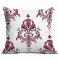 Square cushion cover featuring purple damascus floral pattern on white fabric - White Purple Damask Pattern (CDR333-15) / 45x45cm Single Side Print