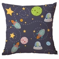 Navy blue space pillow case featuring cartoon aliens, UFOs and colorful planets - 45*45cm Without Core / Dark Blue Alien UFO (TDLD88-7)