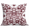 Square pillow cover with deep burgundy geometric mandala pattern on white base - White Wine Red Damask Pattern (CDR333-16) / 45x45cm Single Side Print
