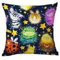 Deep blue starry square cushion cover featuring colorful watercolor monster prints - 45*45cm Without Core / Black Watercolor Monsters (TDLD88-9)