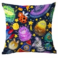Deep blue space monster watercolor cushion cover with rockets and planets pattern - 45*45cm Without Core / Dark Blue Monster Planet (TDLD88-11)