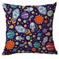 Deep purple square pillowcase with hand-drawn outer space rockets and astronauts - 45*45cm Without Core / Dark Purple Astronaut Planet (TDLD88-13)
